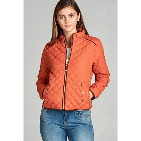 Jackets & Blazers - Rust Quilted Suede Piping Detail Jacket